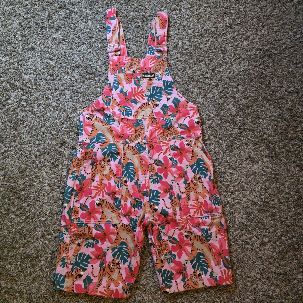 RUN AND FLY Pink Tiger Lily Stretch Twill Cotton Shorts Dungarees XXS